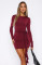 Solid color long sleeved round neck slim fit patchwork rose ribbon versatile nightclub dress