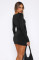 Solid color long sleeved round neck slim fit patchwork rose ribbon versatile nightclub dress