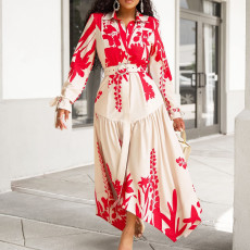 Long sleeved printed collar irregular loose oversized African trade dress