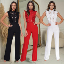 Fashion women's solid color sleeveless mesh jumpsuit new