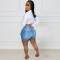 Washed elastic denim workwear with three-dimensional pocket shorts