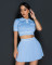 Fashion round neck short sleeved pleated two-piece set for women, knitted and printed design for women