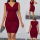 Solid color European and American sleeveless slim fit sequin cross-border hip hugging women's dress