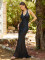Solid color hip hugging slim fit banquet evening gown in black