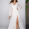 V-neck new solid color slit long sleeved elegant slim fit women's dress