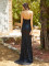 Solid color hip hugging slim fit banquet evening gown in black