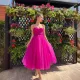 New suspender solid color dress, mid length skirt