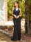 Solid color hip hugging slim fit banquet evening gown in black