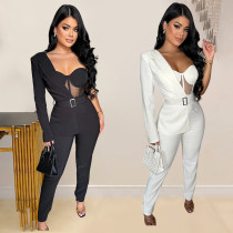 Fashion women's solid color long sleeved jumpsuit pants new INCLUDED BLET