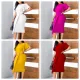 Summer trumpet sleeve round neck slit solid color pencil skirt commuting simple foreign trade dress  4 COLORS