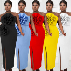 Fashion women's solid color sleeveless slit dress new
