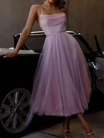 New suspender solid color dress long skirt