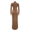 Fashion women's round neck rhinestone hot stamping dress long skirt new