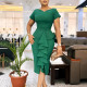New short sleeved solid color bag hip ruffle edge high waist tongle African dress