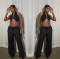 Fashionable and sexy solid color pants set, two-piece set