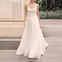 New suspender solid color dress long skirt