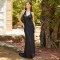 Solid color hip hugging slim fit banquet evening gown in black