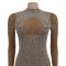 Fashion women's round neck rhinestone hot stamping dress long skirt new