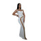 Fashion women's rhinestone solid color mesh dress new