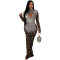Fashion women's round neck rhinestone hot stamping dress long skirt new