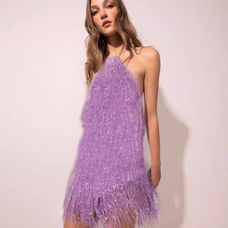 Sleeveless hanging neck solid color dress, short skirt