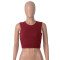 Solid color sexy bare back versatile round neck short sleeved pullover with exposed navel casual T-shirt for women