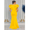 Fashion women's solid color short sleeved V-neck long dress