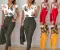 Fashionable printed lotus leaf sleeve top, solid color pants set with belt