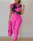 New Fashion Printed Sleeveless Top Solid Color High Waist Pants Set with Belt