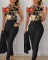 New Fashion Printed Sleeveless Top Solid Color High Waist Pants Set with Belt