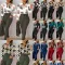 New Fashion Printed Long Sleeve Top Solid Color Pants Set with Belt