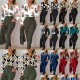 New Fashion Printed Long Sleeve Top Solid Color Pants Set with Belt