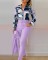 New Fashion Printed Long Sleeve Top Solid Color Pants Set with Belt