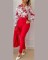 New Fashion Printed Long Sleeve Top Solid Color Pants Set with Belt