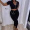 PLUS SIZE Solid color V-neck fashionable and sexy 2-piece set