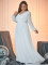 PLUS SIZENew solid color chiffon V-neck long sleeved elegant slim fit sequin banquet dress