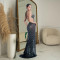 Women's hot stamping diamond V-neck sleeveless dress long skirt