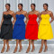 Fashion women's solid color sleeveless mid length dress new