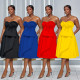 Fashion women's solid color sleeveless mid length dress new