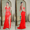 Women's hot stamping diamond V-neck sleeveless dress long skirt