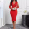 Mesh long sleeved solid color foreign trade elegant slim fit women's dress with wrapped buttocks