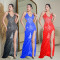 Women's hot stamping diamond V-neck sleeveless dress long skirt