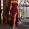New solid color one shoulder elegant slim fit sequin wrapped hip slit banquet evening gown
