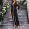 Lace up sequin V-neck slim straight leg pants women's jumpsuit