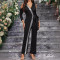 Lace up sequin V-neck slim straight leg pants women's jumpsuit