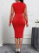 Mesh long sleeved solid color foreign trade elegant slim fit women's dress with wrapped buttocks