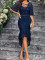 New Solid Color Lace Mid Sleeve European and American Bag Hip Elegant Slimming Amazon Women's Dress
