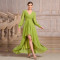 New solid color V-neck European and American irregular skirt long sleeved elegant slim fit women's dress
