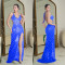 Women's hot stamping diamond V-neck sleeveless dress long skirt