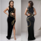 Hollow snake shaped rhinestone split hip dress